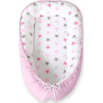 Hnízdečko pro miminko Oboustranné hnízdečko pro miminko, ohrádka zavinovačka Premium BOBONO - Hvězdy šedo-růžové