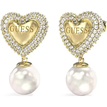 Náušnice Dámské zlaté Náušnice Guess se zirkon ve tvaru srdce