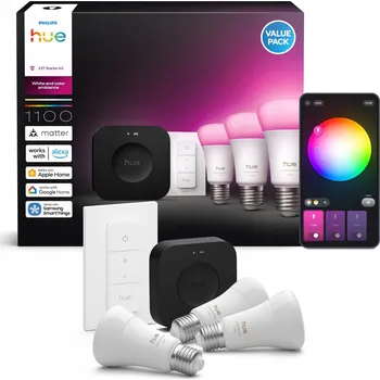 Žárovka 3x LED žárovka E27 8.1W 1100lm RGB + můstek Bridge PRO + dálkový ovladač Philips HUE