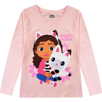 Dívčí tričko EplusM dětské tričko s dlouhým rukávem bavlna růžové velikost 116