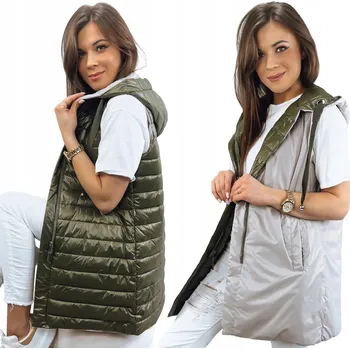Dámská vesta Dámská prošívaná vesta oboustranná delší zelená TY3495 - L