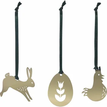 Velikonoční dekorace Pluto Design Velikonoční dekorace Easter Hangers Metal Gold – set 3 ks