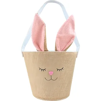 Velikonoční dekorace Anděl Přerov Košík textilní zajíček s ušima, 15x12,5 cm, růžový