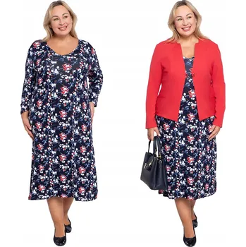 Dámské šaty Tmavě modré šaty s červeno-bílými květy, velikost 52/54