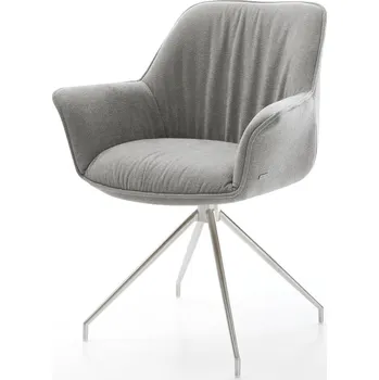 Jídelní židle DELIFE Jídelní židle Keila-Flex s područkami potahová látka Měkký šedá křížová podnož zúžená nerezová ocel