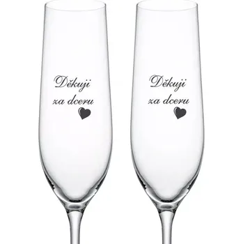 Sklenice Svatební skleničky na sekt Děkuji za dceru s datem svatby na dýnku, 2 ks (Do poznámky v nákupním košíku napište datum svatby)
