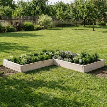 Vyvýšený záhon Vyvýšený záhon ve tvaru L - výška 16cm Krok 2: Vyberte povrch: Přírodní, Krok 1: Vyberte velikost (délka x šířka): 1800x1800x600x600 - rohový záhon pro klasickou zahradu, Krok 3: Vyberte nopovou fólii: Bez folie