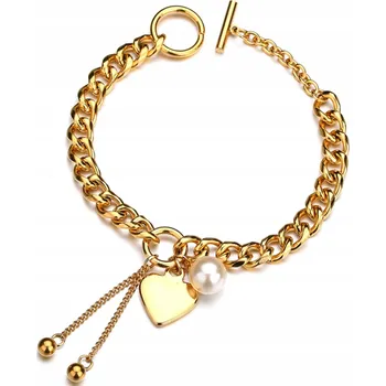 Náramek Náramek s perlou Sajbazar 20 cm zlaté srdce