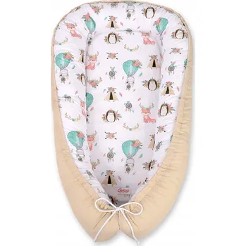 Hnízdečko pro miminko Oboustranné hnízdečko pro miminko ohrádka zavinovačka Premium BOBONO - béžové lišky/béžová