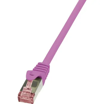 Datový kabel LogiLink CQ2019S RJ45 síťové kabely, propojovací kabely CAT 6 S/FTP 0.25 m růžová samozhášecí, s ochranou 1 ks