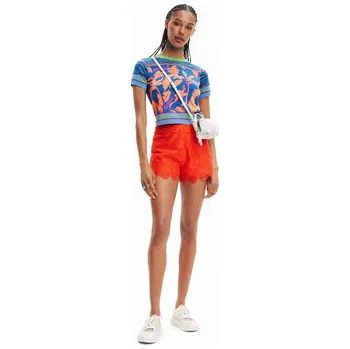 Dámské kraťasy Desigual Šortky z materiálu Preston 23SWPW04 Oranžová Regular Fit 38