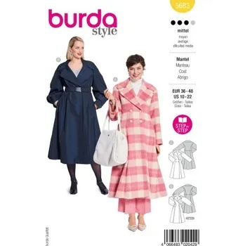 Střih Burda 5683 na dámský kabát - kombinace 2 střihy -