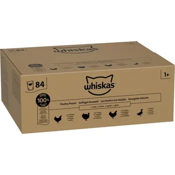 84×85 g Whiskas 1+ Adult kapsičky drůbeží pokrmy v želé vlhké krmivo pro kočky