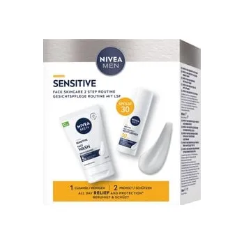 Make-up NIVEA MEN Sensitive routine set mycí gel a ochranná péče SPF30 Sada péče o pleť