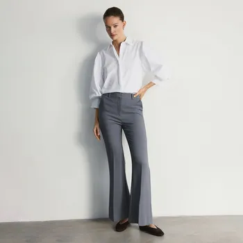 Dámské kalhoty Reserved - Zvonové kalhoty s puky - tmavě šedá - 176IS-90M - 176IS-90M-S