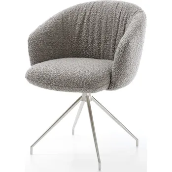 Jídelní židle DELIFE Jídelní židle Caja-Flex s područkami bouclé stříbrně šedá křížová podnož zúžená nerezová ocel 180° otočná taštičkové pružiny