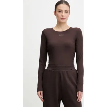 Pánské tričko Tričko s dlouhým rukávem Guess NAT V6RP08.KD932 hnědá 89X, vel. L