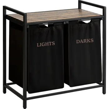 Sušák na prádlo Massido 678300 Koš na prádlo s policí, dvoukomorový, 80 l, černý