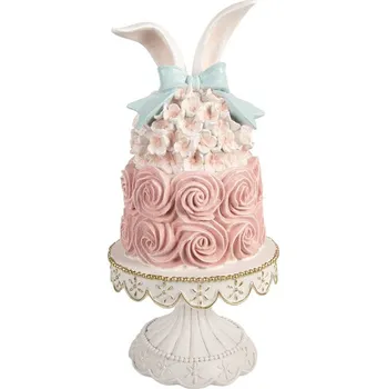 Dekorace růžový květinový dort na podstavci se zaječími oušky - Ø 17*35 cm