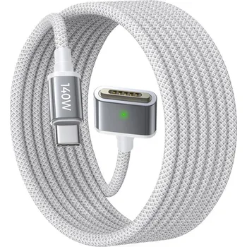 Lisen - datový kabel (YL0123070001) - Type-C na MagSafe 3, pro MacBook, 140 W, superrychlé nabíjení, opletený, 2 m - stříbrná