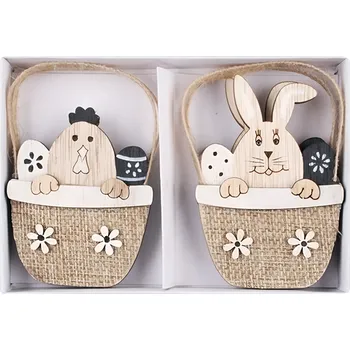 Velikonoční dekorace Anděl Přerov Dřevěný košík, 8,5 cm 4ks