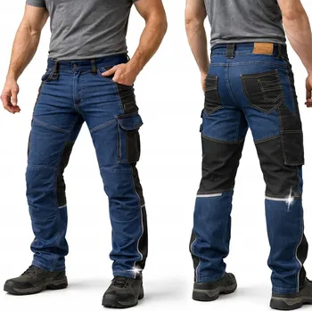 Pánské kalhoty PRACOVNÍ PÁNSKÉ JEANS KALHOTY DO PASU ELASTICKÉ STRETCH BOJOVKY ODOLNÉ BOZP