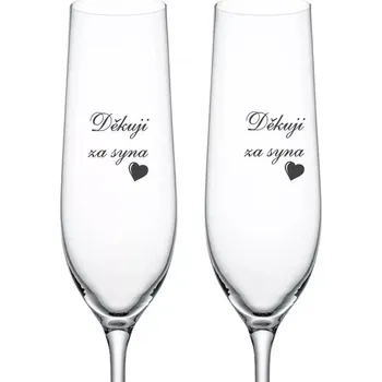 Sklenice Svatební skleničky na sekt Děkuji za syna s datem svatby na dýnku, 2 ks (Do poznámky v nákupním košíku napište datum svatby)