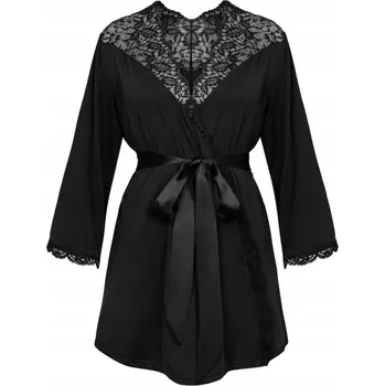 Dámský župan OBSESSIVE ČERNÝ PENUÁR BELLASTIA ŽUPAN KRAJKOVÝ XL/XXL DEN ŽEN