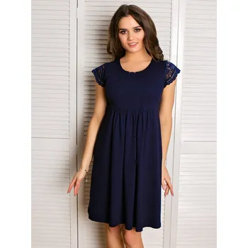 Těhotenské noční prádlo FMM Elegantní těhotenská a kojící košile s předními zipy 3v1 tmavě modrá bavlněná Velikost: S