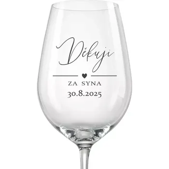 Sklenice Svatební sklenička na víno Děkuji za syna, 1 ks (Do poznámky v nákupním košíku napište datum svatby)