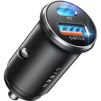 Lisen - nabíječka do auta (YL0223090002) - rychlé nabíjení, USB, Type-C, adaptér do zapalovače, PD36W, QC18W - černá