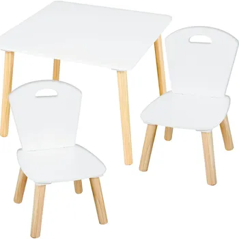 Dřevěná hračka Ricokids RC-848 Dětský stolek se dvěma židlemi, bílá