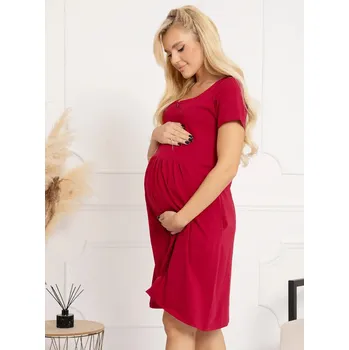 Těhotenské noční prádlo FMM Těhotenská a kojící košile s předním zipem 3v1 bordó bavlněná Velikost: L