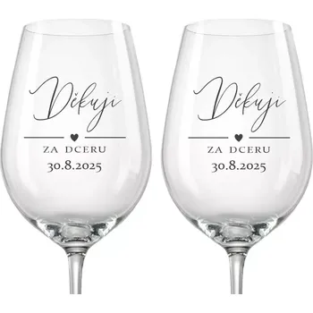 Sklenice Svatební skleničky na víno Děkuji za dceru, 2 ks (Do poznámky v nákupním košíku napište datum svatby)