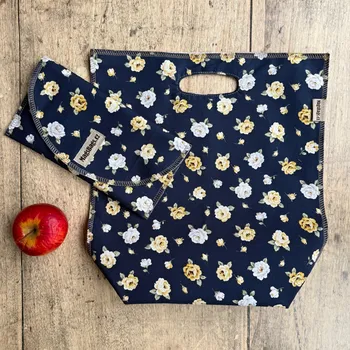 Svačinový box Sada obědové tašky a velké svačinové kapsy, modré anglické růže MagsBags.cz