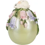 Dekorace zelené vajíčko zdobené květy a králíčkem - Ø 14*17 cm