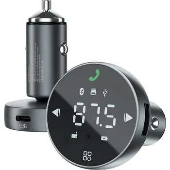 Proove - nabíječka do auta s FM modulátorem (FMSS30110003) - s dotykovým displejem, USB, Type-C, U-Disk, TF, Bluetooth 5.0, 30W - šedá