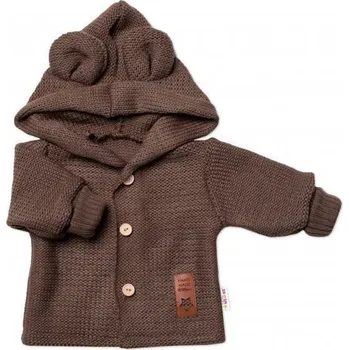 Dětská móda Baby Nellys Dětský elegantní pletený svetřík s knoflíčky a kapucí s oušky hnědý Vel. 62