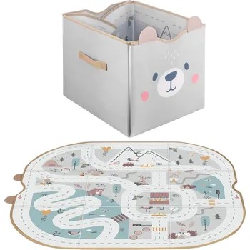 úložný prostor na hračky Nukido NK-408 Organizér na hračky a hrací podložka 2 v 1 - šedá