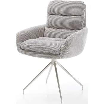 Jídelní židle DELIFE Jídelní židle Abelia-Flex s područkami manšestr stříbrně šedá křížová podnož z nerezové oceli