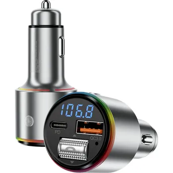 Proove - nabíječka do auta s FM modulátorem (FMPD30110006) - USB, Type-C, AUX, Bluetooth 5.3, rychlé nabíjení, 30 W, 12-24 V - stříbrná