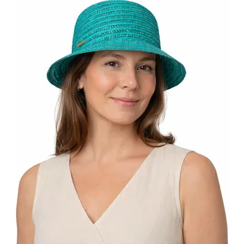Klobouk SEEBERGER Dámský letní tyrkys klobouček Cloche s malou krempou, ochrana UV faktor 80 Velikost: Unisize (S-XL)