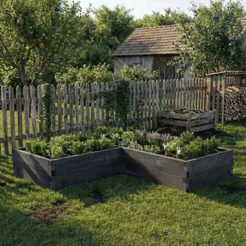 Vyvýšený záhon Vyvýšený záhon ve tvaru L - výška 32cm Krok 2: Vyberte povrch: Černá, Krok 1: Vyberte velikost (délka x šířka): 1800x1800x600x600 - rohový záhon pro klasickou zahradu, Krok 3: Vyberte nopovou fólii: Bez folie