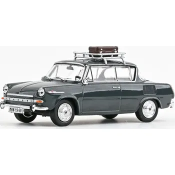 Hračka Škoda 1100MBX - 1969 Šedá Tmavá se střešním nosičem a kufrem 1:43 Škoda 1100 MBX - kovový model auta