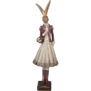 Béžová antik dekorace zaječice v sukni a zlatou patinou - 10*9*32 cm