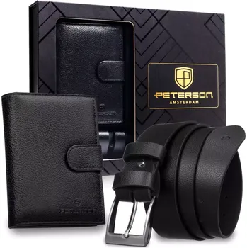 Peněženka Dvoudílná pánská dárková sada: Peterson kožený opasek 125cm a peněženka PTN