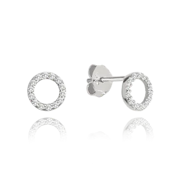 Náušnice MINET Náušnice z bílého zlata kroužky s bílými zirkony Au 585/1000
