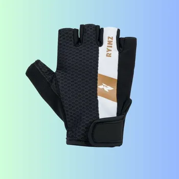 Cyklistické rukavice RYINZ Premium Cyklo & Fitness Rukavice – Krátkoprsté, Gelové, Prodyšné, Černo-Béžové, Odběr Kladno - L