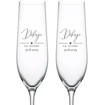 Sklenice Svatební skleničky na sekt Děkuji za dceru, 2 ks (Do poznámky v nákupním košíku napište datum svatby)