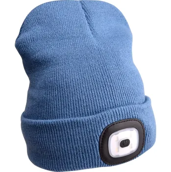 Čepice čepice s čelovkou 4x45lm, USB nabíjení, modrá, univerzální velikost, 73% acryl a 27% polyester
